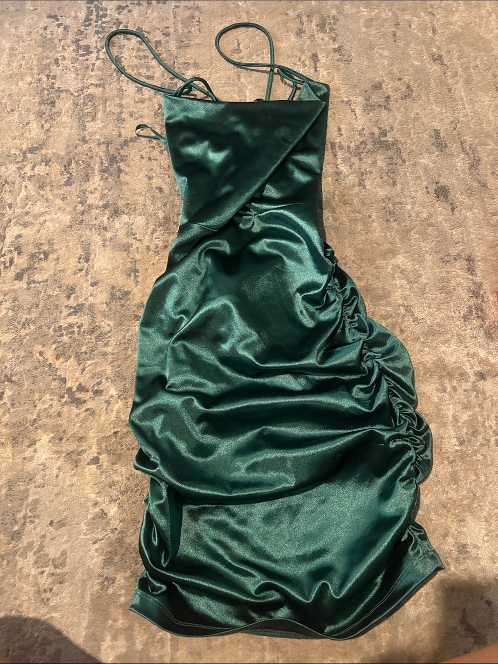 Windsor Emerald Green Satin Ruched Slip Dress